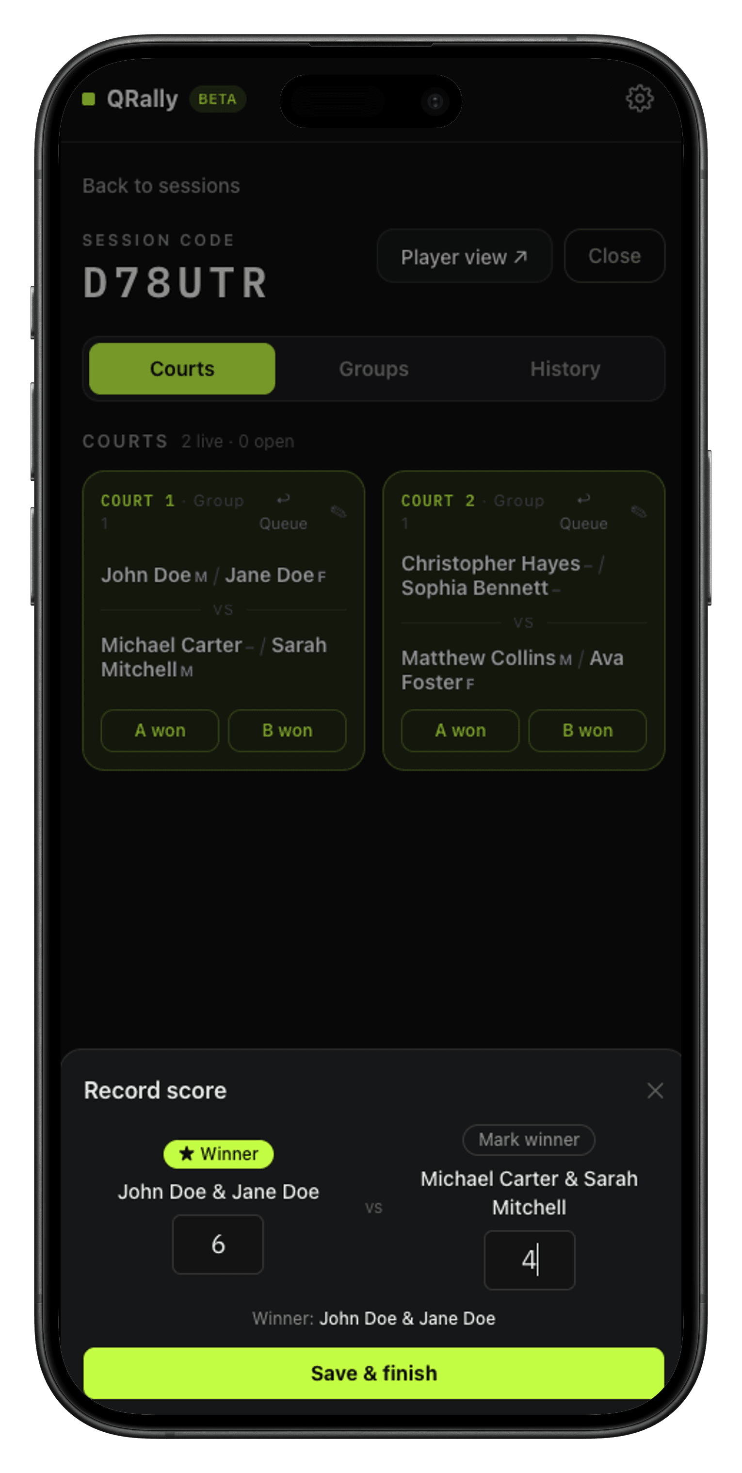 Recording a match score on the courtside board while offline